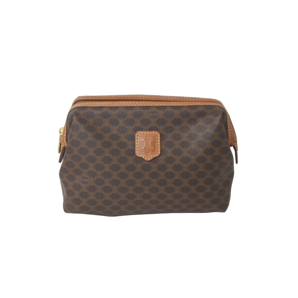 CELINE Pouch Clutch Bag Shoulder Macadam Leather Brown